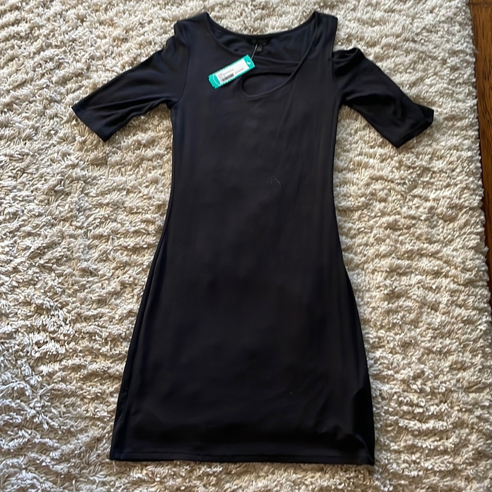 Black cold shoulder dress